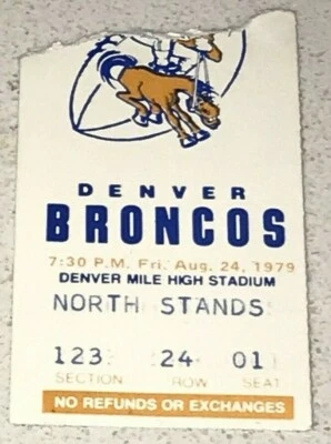 Broncos New England Patriots Denver Mile High Stadium NFL Ticket Stub 8/24/1979  - Image 1 of 2