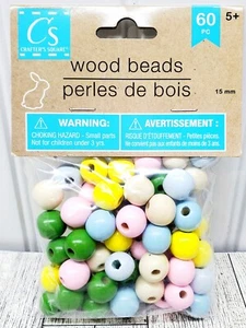 Easter Wooden Beads 15mm Spring Pastel Round Wood Beads 60 Per Pack - Picture 1 of 3