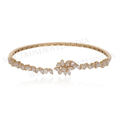 Lab Grown CVD Diamond Cuff Bangle 18k Yellow Solid Gold Bracelet Gift 1.73 Ct. - Image 1 of 4