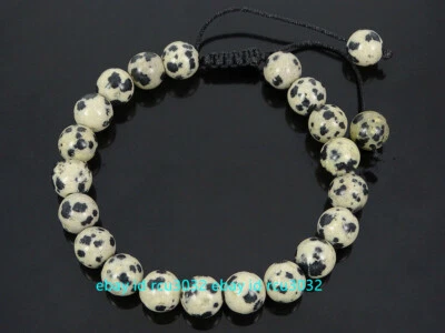 Brazalete ajustable de piedras preciosas redondas de 8 mm de jaspe dalmación natural 7,5"" Foto 1 de 4