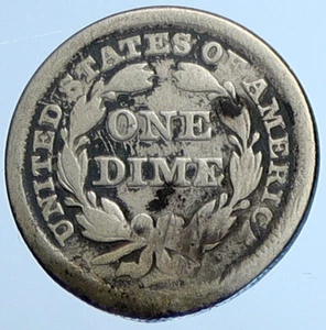1858 P UNITED STATES US Silver SEATED LIBERTY Vintage Antique Dime Coin i111032 - Picture 1 of 3