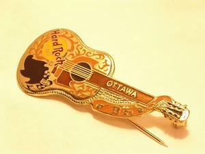 HARD ROCK CAFE  pin  Ottawa gold dead Rocker Buddy Holly styled acoustic Guitar - Picture 1 of 8