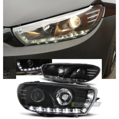 FARI ANTERIORI NERO LED PER VW SCIROCCO 08-14 FANALI LAMPADA HEADLIGHTS - Imagen 1 de 4