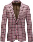 Men's Plaid Casual Slim Fit Blazer Vintage Stylish Two Button Single Breasted Sp