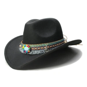 Winter Unisex Fashion Wool Blend Western Cowboy Hat Wide Brim Cowgirl Jazz Cap - Picture 1 of 30