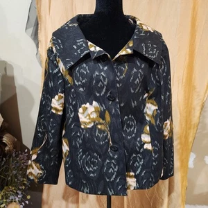 Bandolino Women's Black Gold Floral Shimmer Button Front Jacket Size 18W - Picture 1 of 20