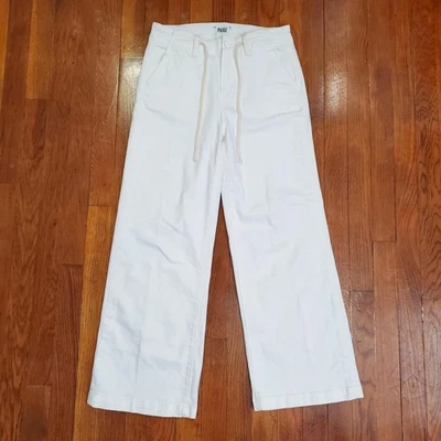 Pantalones Paige Mujer 26 Blanco Pierna Ancha Cordón Cintura Elastizados Informales Sarga Foto 1 de 4