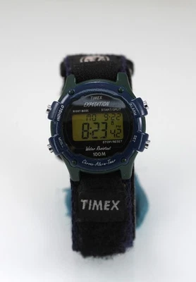 Timex Uhr Damen Grün Blau Plastik Nylon 100m Licht Alarm Chronograph Datum Quarz - Bild 1 von 4