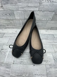 Clarks UBREE15 Step Shoes Womens Size 8 Black Leather Ballet Flats Bow Comfort - Picture 1 of 10