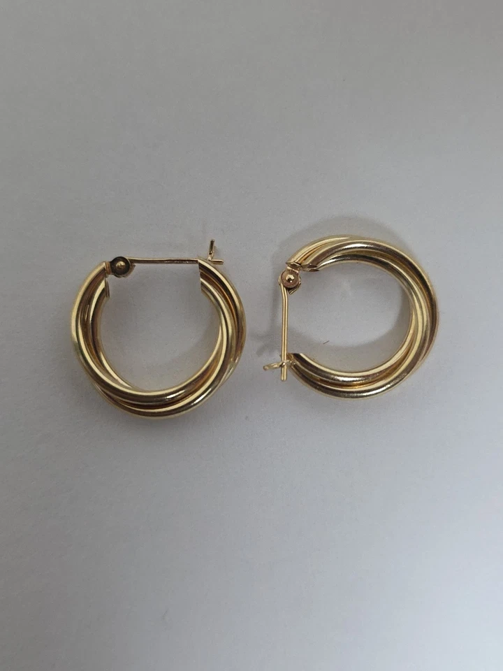 Pendientes de aro retorcidos vintage de oro amarillo de 14k Y2K retro triple hueco Foto 1 de 1