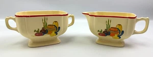 Homer Laughlin Mexicana Red Band Cactus Creamer & Sugar Bowl K38N8 VG Condition! - Picture 1 of 14