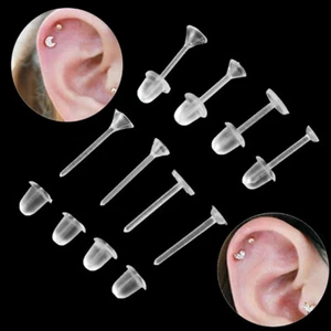20Pairs Invisible Clear Stud Earrings Acrylic Post Silicone Back Ear Pin Stopper - Picture 1 of 14