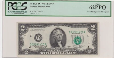 1976 $2 Minor Misaligned Overprint PCGS NEW 62 PPQ - Image 1 of 2