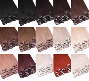 Echthaar Clip In Extensions dick Remy Haar Haarverlängerung 7 Tressen Set Tresse - Bild 1 von 27