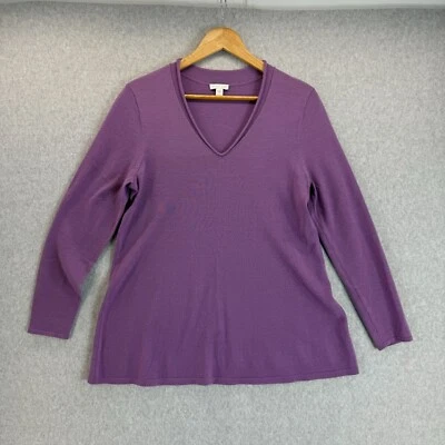J. Jill Purple Merino Wool V-Neck Sweater Long Sleeve Knit Womens Size Small - Image 1 of 4