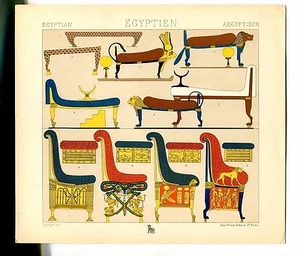 Antique Print Litho ANCIENT EGYPT CHAIRS THRONES 1888 Le Costume Historique - Picture 1 of 2