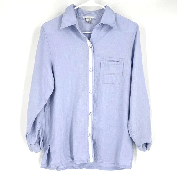 Jillian Jones Women's Linen Long Sleeve Button-Down Shirt Light Blue Size Small - Image 1 of 4