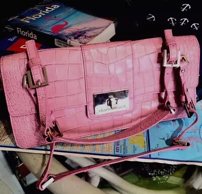 🎄🎉🎁CHARLES DAVID*RARO*Croc ROSA FLAMENCO🦩Bolso expandible multibolsillo de cuero Foto 1 de 4