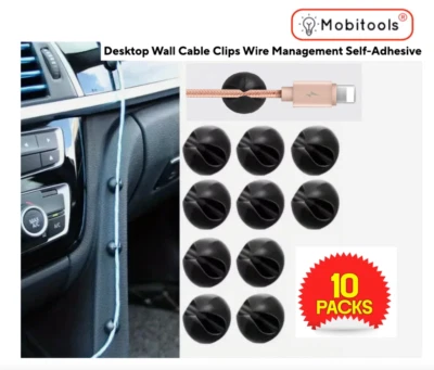 10 Pack Cable Holder Management Clips Slots Tidy Desk Organiser USB Lead - UK - Image 1 of 4
