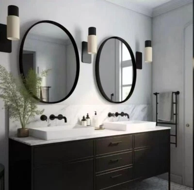 2x 24" Round Mirror Metal Framed Mirror Wall Bathroom Mirror, Black, 1.3in Thick - Image 1 of 4