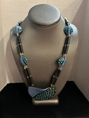 Collar distintivo de cuentas de porcelana pintadas a mano firmado en Japón 27" Foto 1 de 4