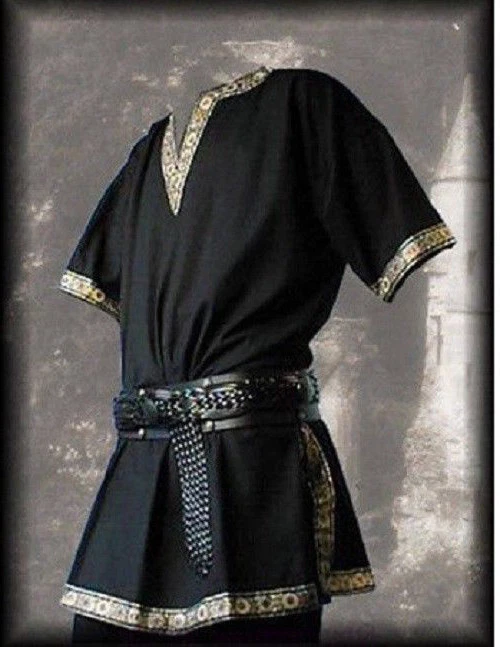 Camisa masculina medieval renascentista túnica top calças com cadarço fantasia cosplay - Imagem 1 de 4