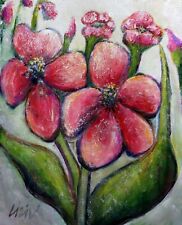 Pink Flowers, Eclectic Bohemian Botanical Floral Original Painting Luiza Vizoli