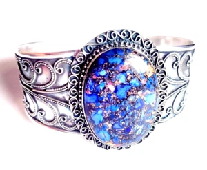 Copper Turquoise Gemstone Handmade 925 Sterling Silver Jewelry Bracelet Cuff - Picture 1 of 12