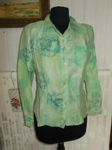 Chemisier manches longues polyester vert à fleurs UN JOUR AILLEURS 38 - Picture 1 of 5