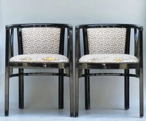 LOEWENSTEIN OGGO ART DECO BLACK LACQUER BARREL BACK CHAIRS - NEED REUPHOLSTERING Cover