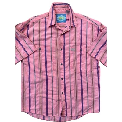 Camisa PCH Pacific Coast Highway De Colección Años 90 Para Hombres Con Botones Mediana Rosa Rayas Foto 1 de 4