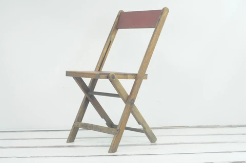 Vintage Snyder Wood Folding Chair Wood Slat Folding Chair Brown and Red #2 Cover