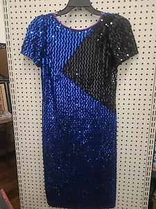 Vintage Internacional Ladies Garment Sequin Blue Dress Size Large - Picture 1 of 13