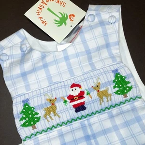 SHRIMP & GRITS KIDS Boys SANTA Longall Jon Jon Romper (NWT) 6M (Christmas) Smock - Picture 1 of 5