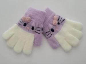 Infant Girls no name Brand Lavender & Ivory Kitten Face Gloves - Picture 1 of 4
