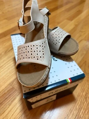 Flexus By Spring Step Sandals Womens 9 Casual Open Toe Slingback Beige Leather - Image 1 of 4