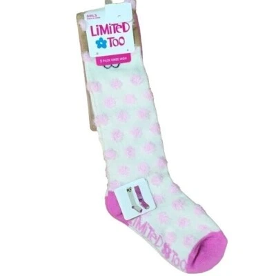 Paquete de 2 calcetines hasta la rodilla Limited Too, calcetín talla 6-8 (talla de zapato 6-12), rosa y crema Foto 1 de 4