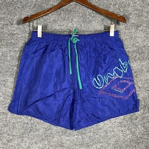 VINTAGE 90s Umbro Soccer Football Shorts Youth Size Large Blue Spellout USA - Picture 1 of 15