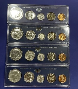 Lot Of 4 US 1964-P 90% SILVER Double Struck Gem Luster Coin Sets With CASE - Picture 1 of 14