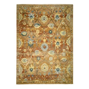 8'9"x12' Rust Red Zoroastrian Inspired Design Pure Wool Hand Knotted Rug R76685 - Picture 1 of 11