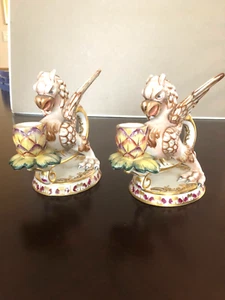 Vintage Capo Di Monte Italy Pair of Griffin/Dragon candle holder signed Crown N - Picture 1 of 9