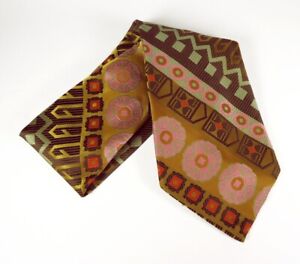 Wide BRITTANIA Geometric Tribal Print Tie - Brown and Gold