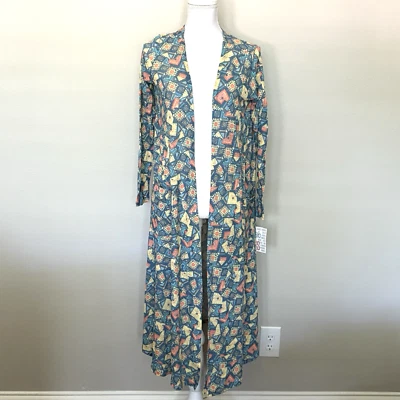 New LuLaRoe Sarah Cardigan Size S Linen Blend Blue Yellow Aztec Print Southwest - Image 1 of 4