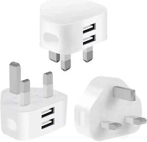 Dual USB Plug UK 3 Pin Adapter Mains Wall Charger 2-Port For Phone Tablet iPhone - Picture 1 of 7