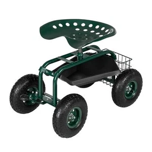 Rolling Garden Cart w/ Steering Handle 360 Swivel Seat & Basket - Green US Stock - Picture 1 of 8