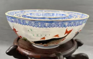 Set aus 4 graduierten chinesischen Eierschalen Porzellan Schalen Karpfen 3 1/2 bis 5 3/4 Zoll - Bild 1 von 8