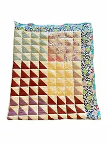 Vintage Handmade Grandma Quilt Large 76 X 64” Multicolor WORN SEE PICS - Picture 1 of 8