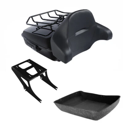 Black Chopped Trunk Backrest Rack Mount Fit For Harley Fat Boy Fatboy 2008-2017 - Image 1 of 4