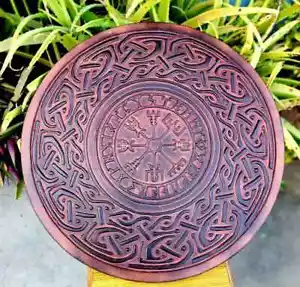Viking Vegvisir Carved Shield Compass Designer Shield Wooden Engraved Shield - Picture 1 of 7