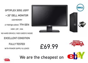 OPTIPLEX 3050+20" Monitor USFF, 4GB RAM, i3 7TH GEN , HDM I ,DP , VGA - Picture 1 of 1